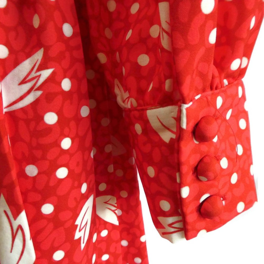 Vintage Style 80s Does 50s Dress Shirtwaist Red Polka Dot Zip Back Puff Sleeve - Picture 6 of 12